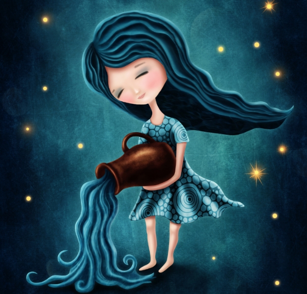 Illustration with a aquarius astrological sign girl